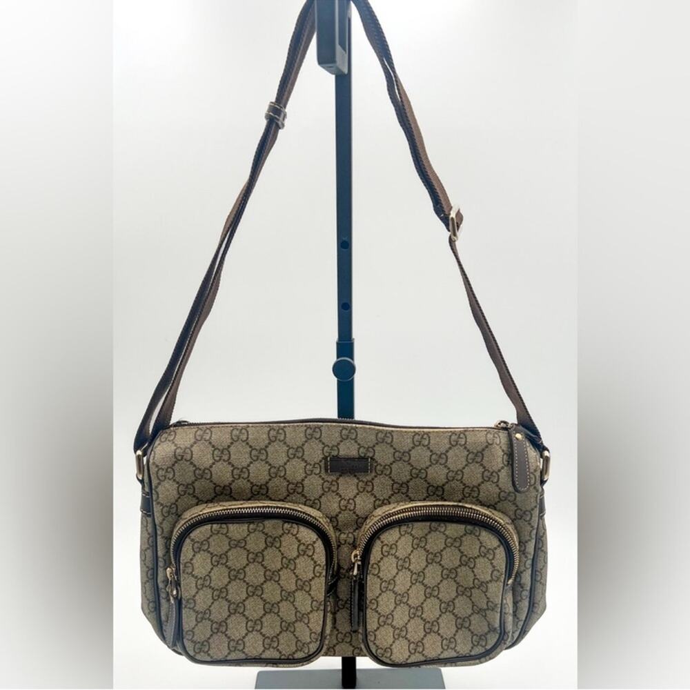 Gucci Brown/Beige GG Supreme Double Pocket Messenger Bag
